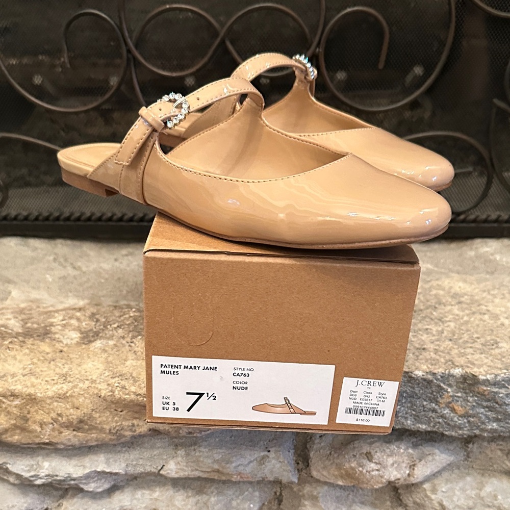 J. Crew Nude Patent Mary Jane Mules